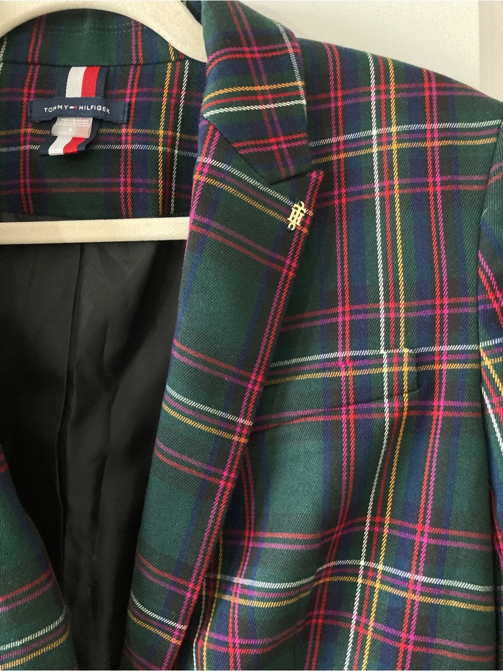 Vintage 90s Tommy Hilfiger Tartan Plaid Blazer Y2K Size 8 - Picture 10 of 16